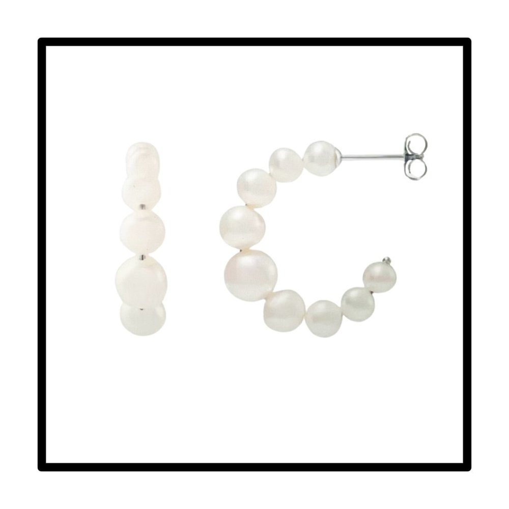 Mother’s Day Beautiful White Cultured Freshwater Pearl Hoop Earrings